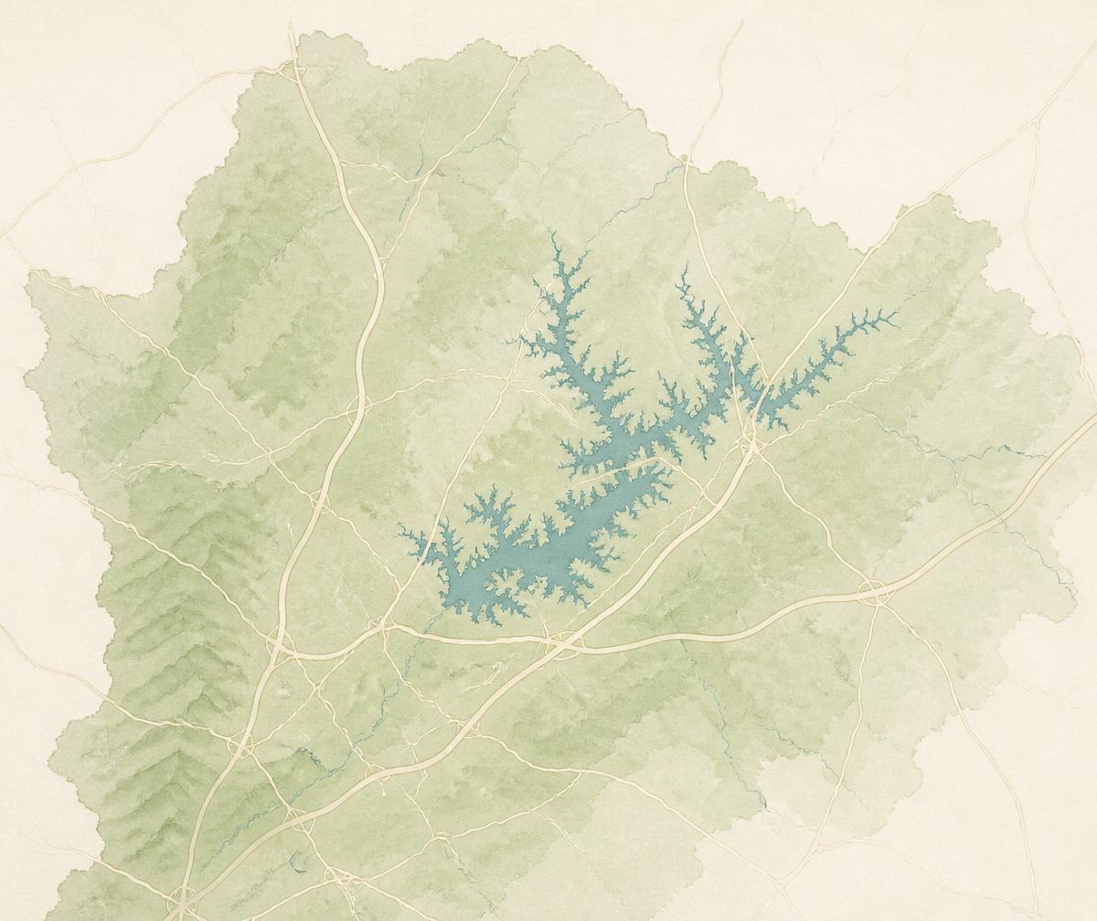 Illustrated map of the Lake Lanier and North Georgia service area